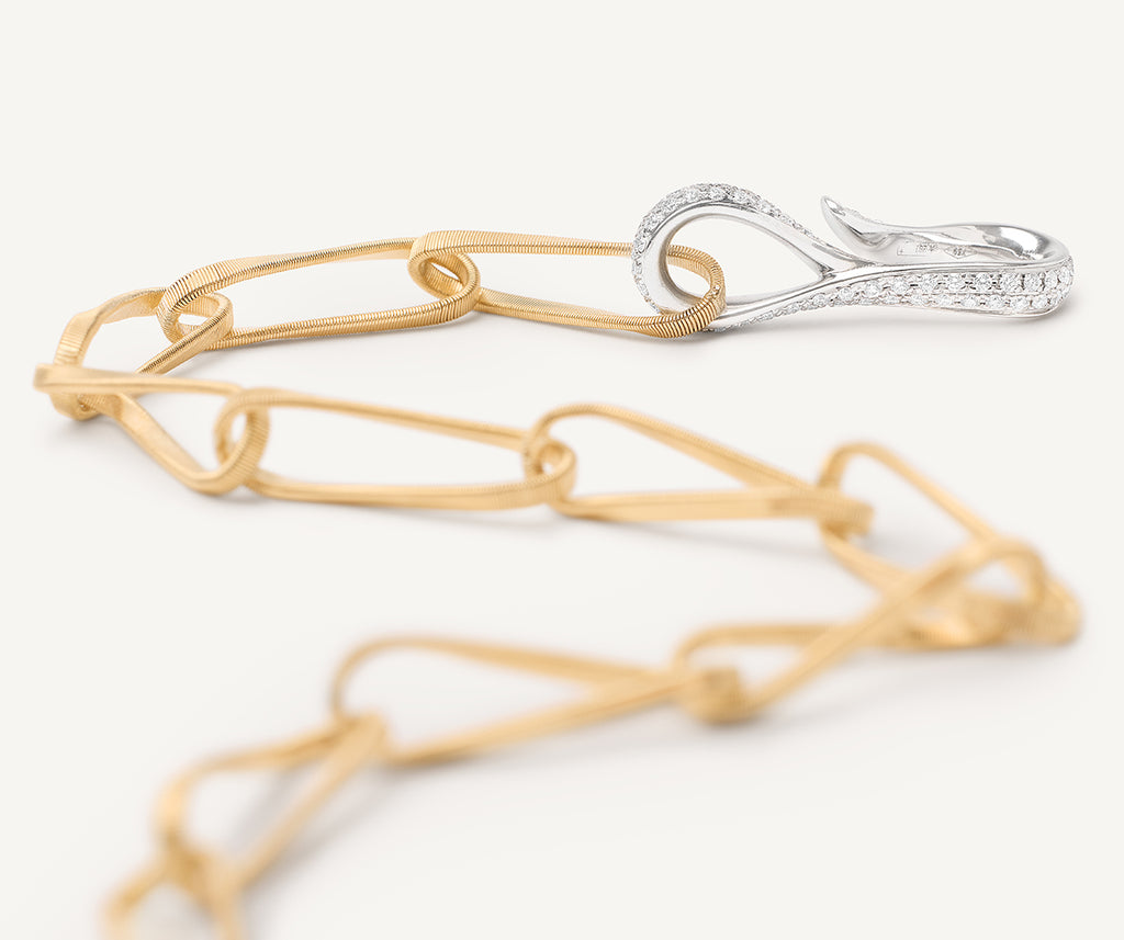 18kt yellow gold twisted coil link lariat with diamond clasp